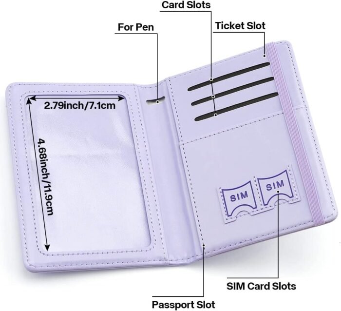 Purple Passport & Card Holder Combo - RFID Protection, Family Pen Holder, Women & Men's Passport Cover - Image 5