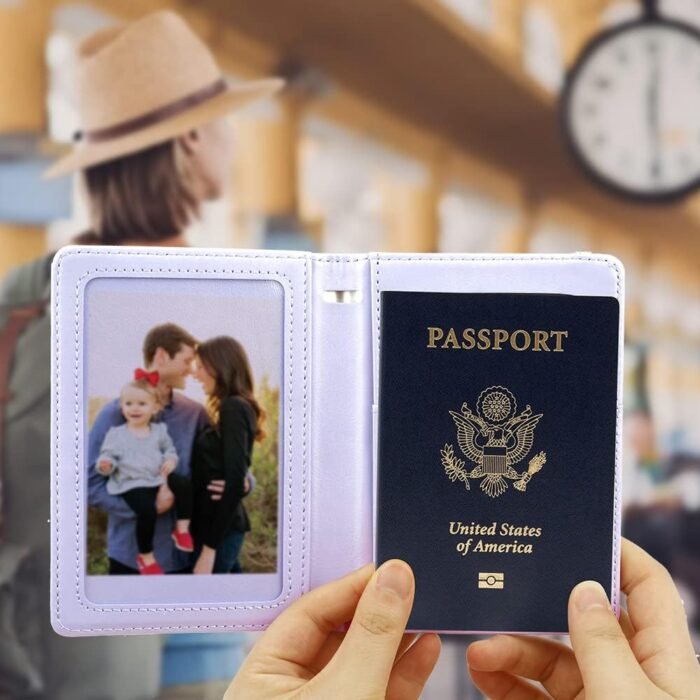Purple Passport & Card Holder Combo - RFID Protection, Family Pen Holder, Women & Men's Passport Cover - Image 3
