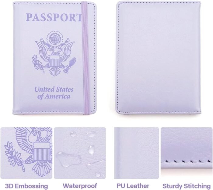 Purple Passport & Card Holder Combo - RFID Protection, Family Pen Holder, Women & Men's Passport Cover - Image 4