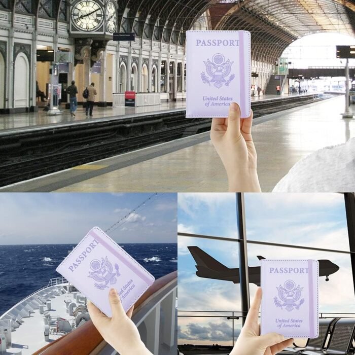 Purple Passport & Card Holder Combo - RFID Protection, Family Pen Holder, Women & Men's Passport Cover - Image 7
