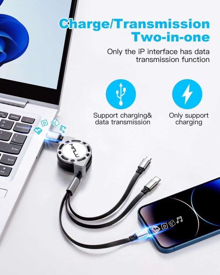 Multi Charging Cable 3A, [2Pack 4ft] Retractable Multi Charging Cord 3 in 1 Fast Charger Cord, Multi Charger Adapter with Lightning/Type C/Micro USB Ports for Cell Phones/iPhone/Samsung/PS/Tablets - Image 3