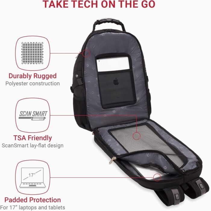 SwissGear 1900 Scansmart TSA 17 Laptop Backpack, Black, 19-Inch - Image 2