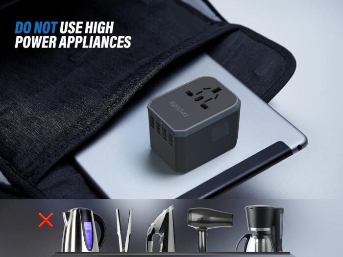 EPICKA Universal Travel Adapter, All in One International Power Adapter AC Plug Worldwide Charger Adaptor with USB-C and 4 USB Ports, Travel Essentials for Europe, UK, Japan, etc. (TA-105, Grey) - Image 8