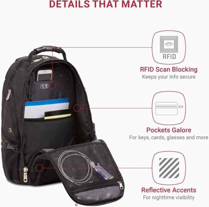 SwissGear 1900 Scansmart TSA 17 Laptop Backpack, Black, 19-Inch - Image 3