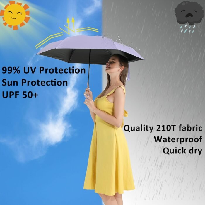 BAODINI Travel Mini Umbrella for Purse With Case Small Compact UV Sun Protection Sun Lightweight Tiny Pocket Umbrella for Women Girls and Men - Image 2